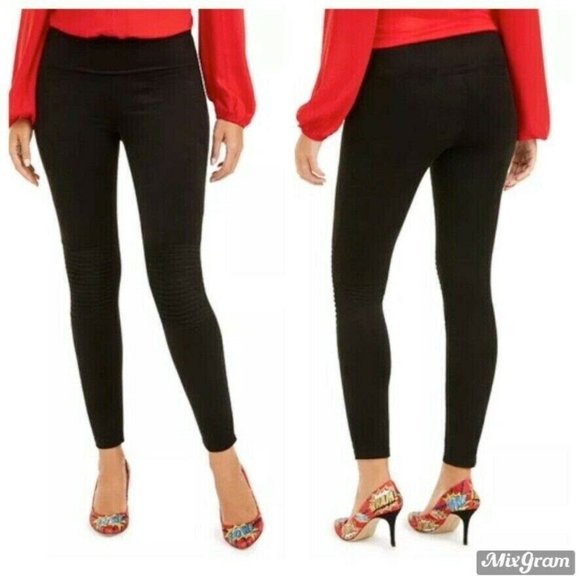 INC International Concepts Pants - INC Women's Pintucked Moto Soft Faux-Suede High-Waisted Leggings, Black